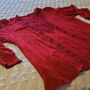 Torrid Elegant Red Blouse with Lace Detail Long Sleeve Size 3